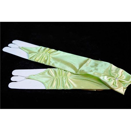 Перчатки для девочек, без пальцев, выше локтя, блестящие, гофрированные, с бантом, салатовые цвета 3616