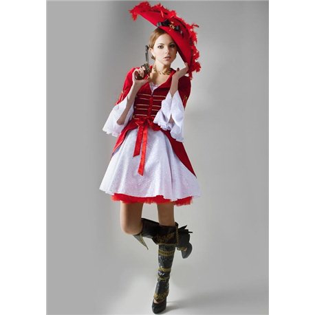 Взрослый, Карнавальный костюм Пиратка красно-белая 3609 