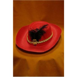 Карнавальная шляпа Мушкетера детская красная с пером 4063