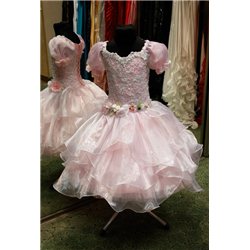 Детское нарядное платье Весна бело-розовая с рукавами 5-6 0975