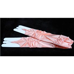 Перчатки для девочек , без пальцев, выше локтя, блестящие, гофрированные, с бантом оранжевого цвета 4029