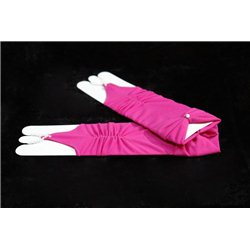 Mănuși pentru fetiţe fără degete, până la cot, mate, ondulate, cu fundiță, de culoare zmeurie 4035