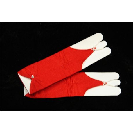 Mănuși pentru fetiţe fără degete, până la cot, mate, ondulate, cu fundiță, de culoare roșie 4496