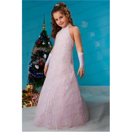 Детское платье Бело-розовая трапеция вышитая бисером 3886